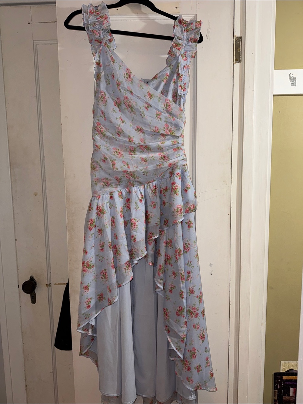 Abercrombie & Fitch Light Blue Floral High-Low Ruffle Dress